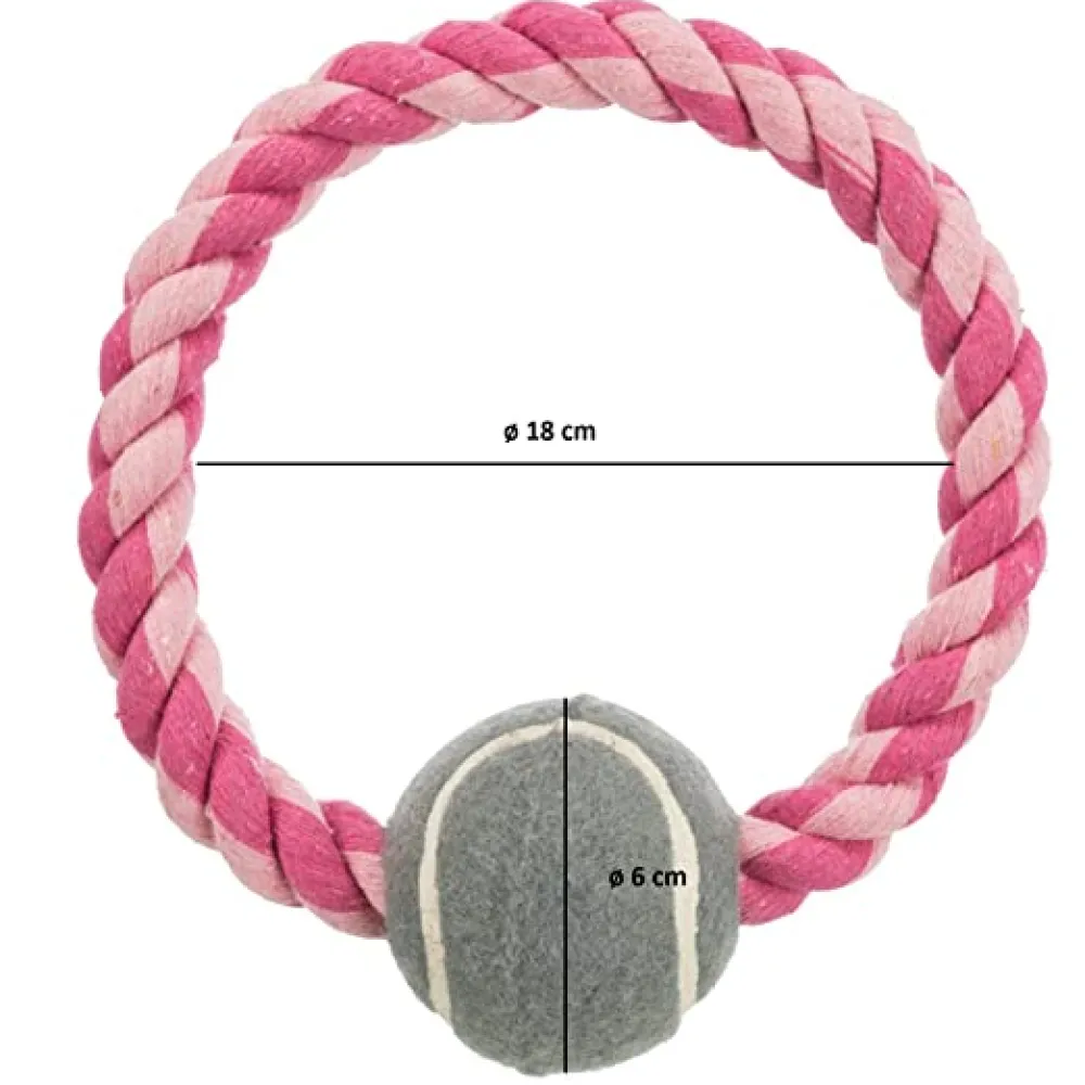 Trixie Rope Ring with Tennis Ball Toy for Dogs (Pink) | For Medium Chewers