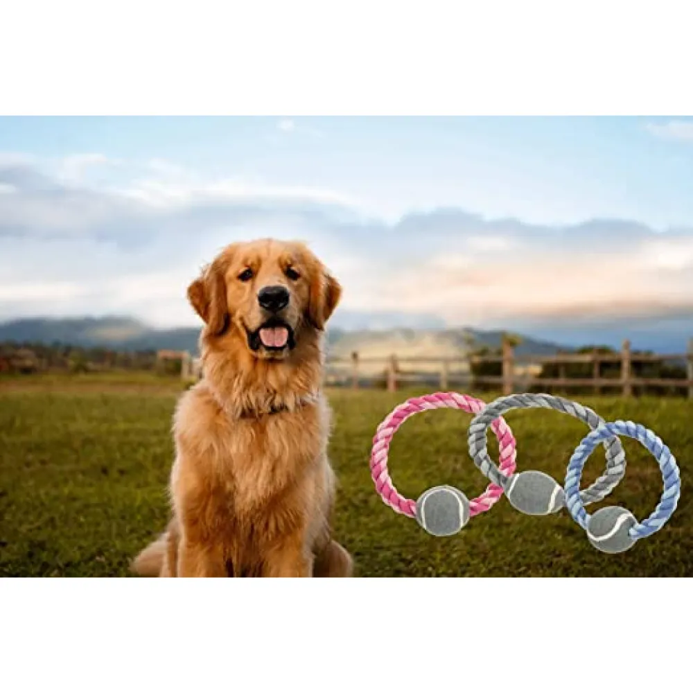 Trixie Rope Ring with Tennis Ball Toy for Dogs (Pink) | For Medium Chewers