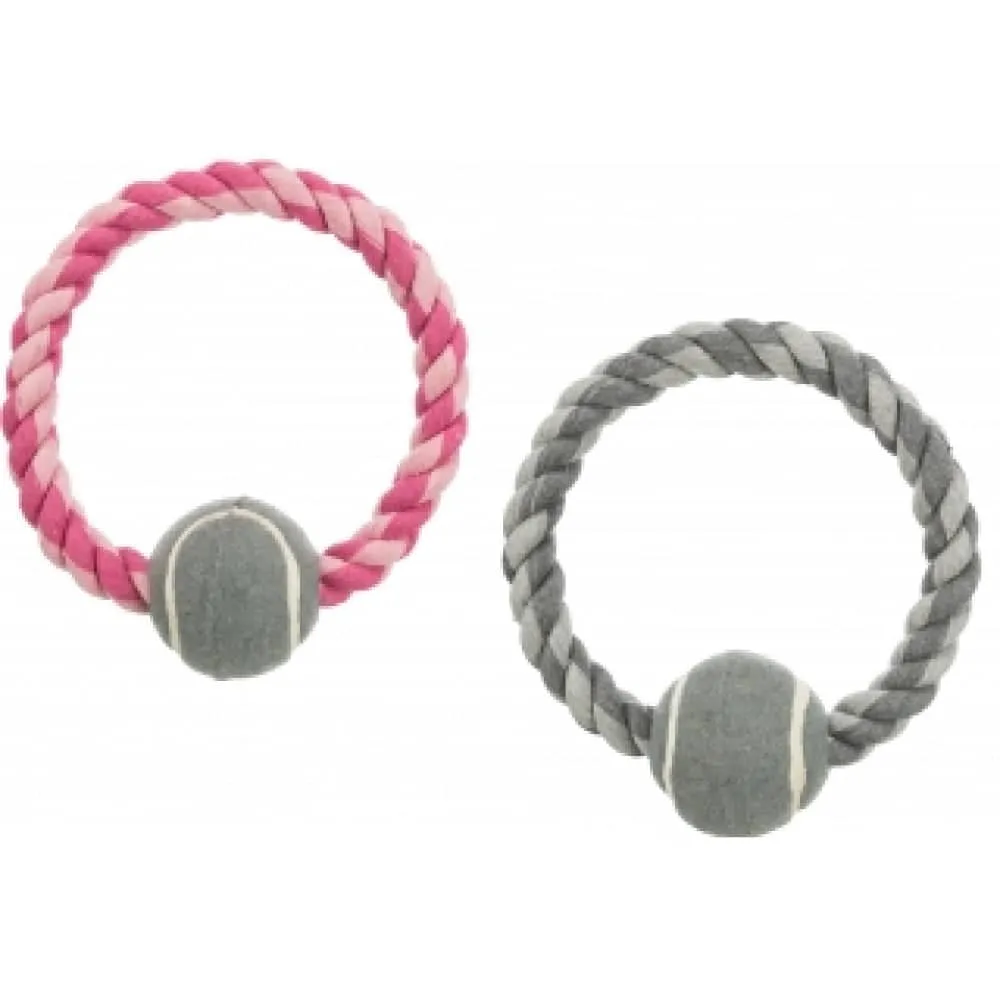 Trixie Rope Ring with Tennis Ball Toy for Dogs (Pink) | For Medium Chewers