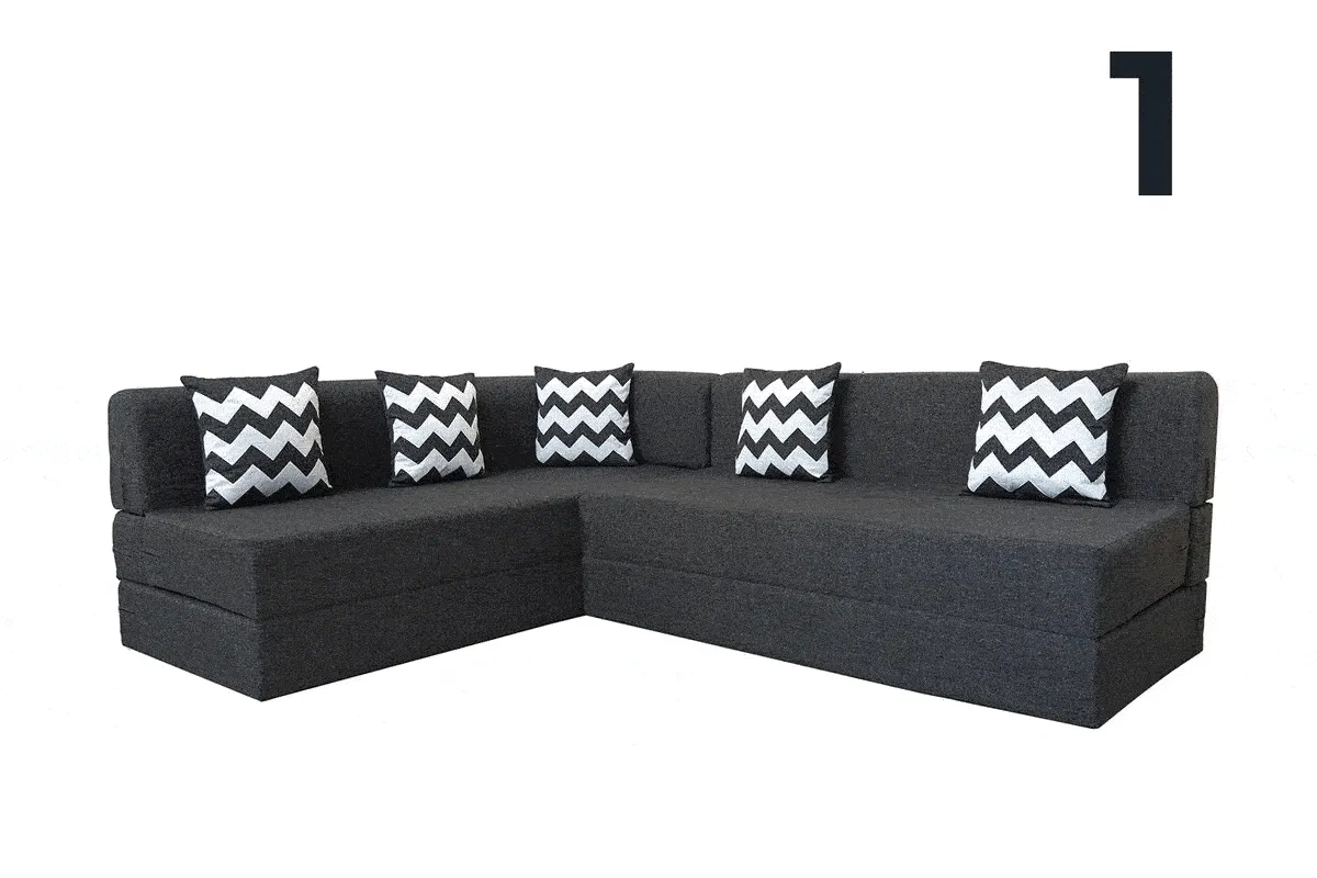 Uberlyfe L Shaped Sofa Bed, Dark Grey | 5 Seater | 5 ZigZag Cushion