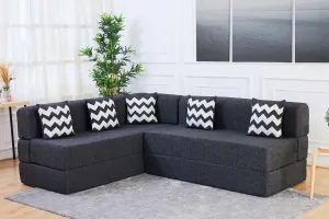 Uberlyfe L Shaped Sofa Bed, Dark Grey | 5 Seater | 5 ZigZag Cushion