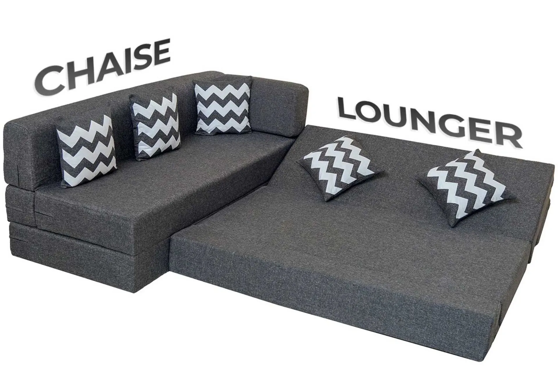 Uberlyfe L Shaped Sofa Bed, Dark Grey | 5 Seater | 5 ZigZag Cushion