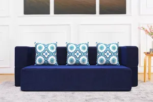 Uberlyfe New Age Folding Sofa Bed, Dotted Blue | 3 Seater | 3 Blue Quartet Cushion