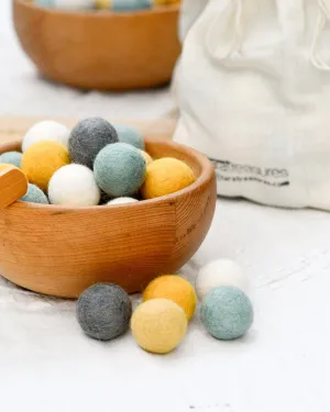 Wool Felt Balls in a Pouch - Yellow and Grey Tones 3cm 30 balls